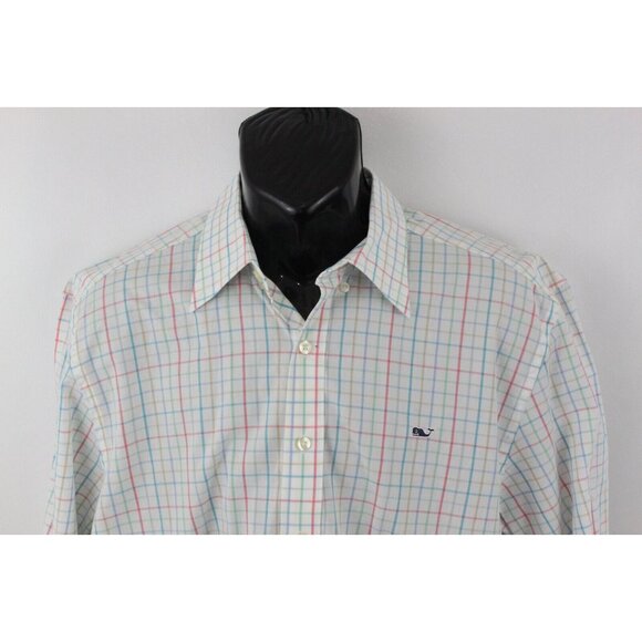 Vineyard Vines Men Shirt Whale Slim Long Sleeve Logo Button Multi Sz L - Picture 6 of 14